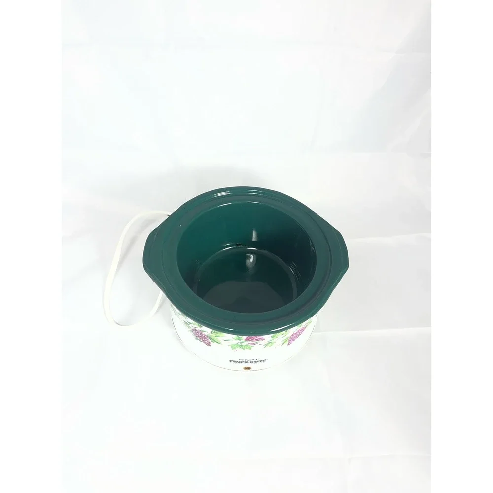 Rival Crock-Ette 1 Qt Stoneware Slow Cooker Vintage Grape Vine White Green